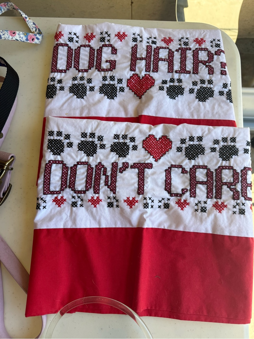 Dog Hair Don’t Care Red & White Pillow Cases